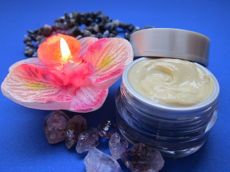 candle, cream jar, aromatherapy, beauty Product, pampering, healthy lifestyle, cosmetic packaging, no people, moisturizer, spa Treatment, blue background