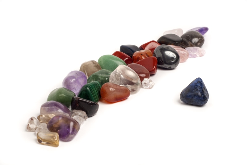 lapis lazuli, bead, crystals, variation, 4K, black color, white, blue-gray, precious Gem, studio shot, chakra, white surface, crystal, red, gray, no people