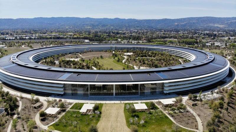 architecture, mode of transportation, fish-eye lens, apple, architetcure, landscape, united states, sky, high angle view, day, 4K, circle, modern office