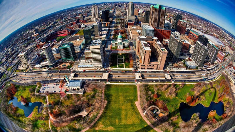 USA, water, nature, no people, St. Louis, skyline, travel destinations, 1080P, transportation, built structure, HDR, building exterior, high angle view