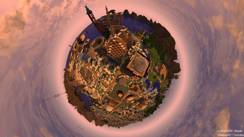 cityscape, planet, no people, Minecraft, 4K, digital, building exterior, beauty in nature, planet - space, water, panoramic sphere, cloud - sky, space