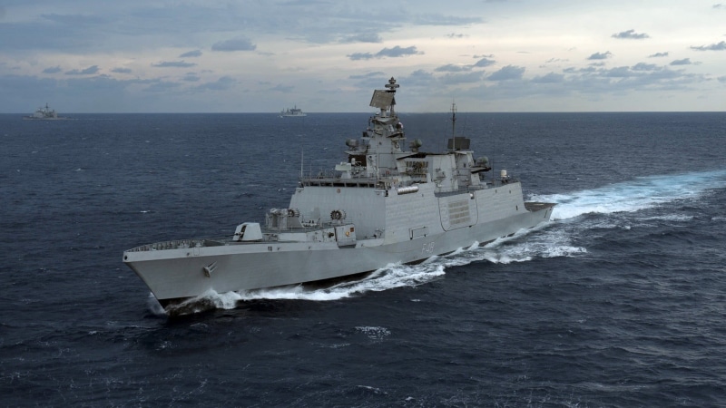 warship, day, navy, Shivalik-class frigate, sky, ship, sea, destroy, horizon, travel, Indian-Navy, mode of transportation, motion, scenics - nature, military