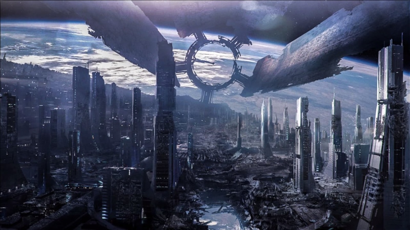 sky, Citadel, movie, art, transportation, Destroyed Citadel, urban Scene, futuristic, urban Skyline, asia, city, scene, tower, alien, downtown District