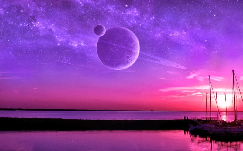 Mexico, waterfront, space art, no people, scenics - nature, planet, space, planetary rings, water, horizon, photo manipulation, tranquility, purple, tranquil scene