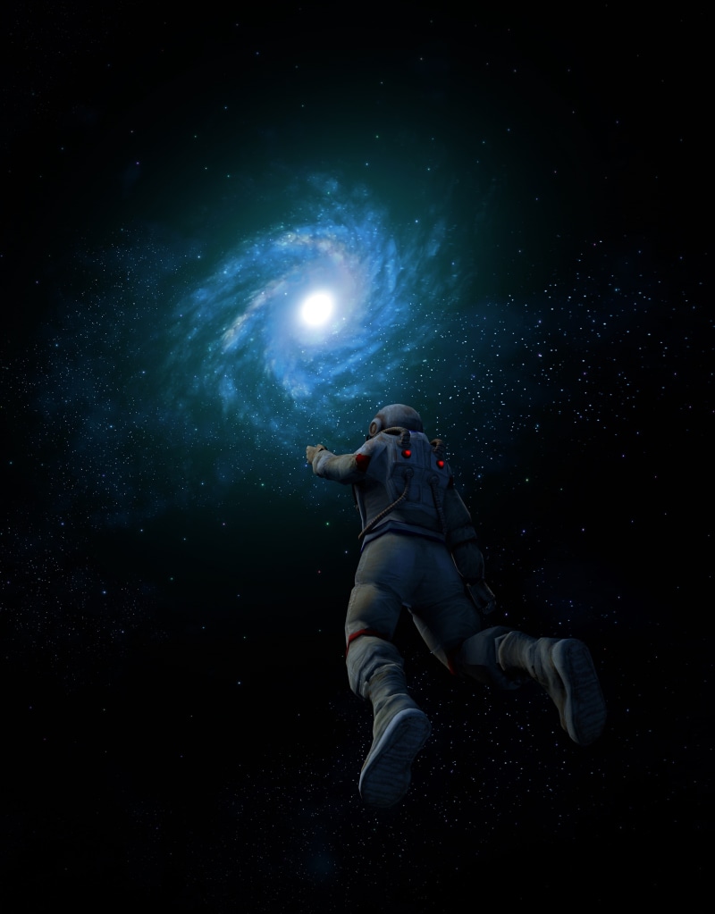 Astronaut, Spiral galaxy, Cosmos, Space suit, 4K, Universe, Nebula