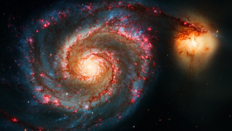 ngc 5194, majestic, space, whirlpool, spiral galaxy, astronomical object, messier 51, spiral, exploration, outdoors, atmosphere, star - space, sky, 4K