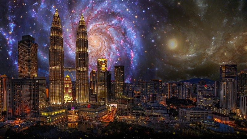 divinity, big bar, atmosphere, science fiction, city view, moon, big dipper, kuala, petronas, abstract, city, infinite, science, big bang, moonlight, travel destinations