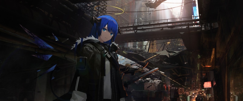 Mostima (Arknights), horns, Arknights, blue hair, 5K, anime girls, Asteroid (artist)