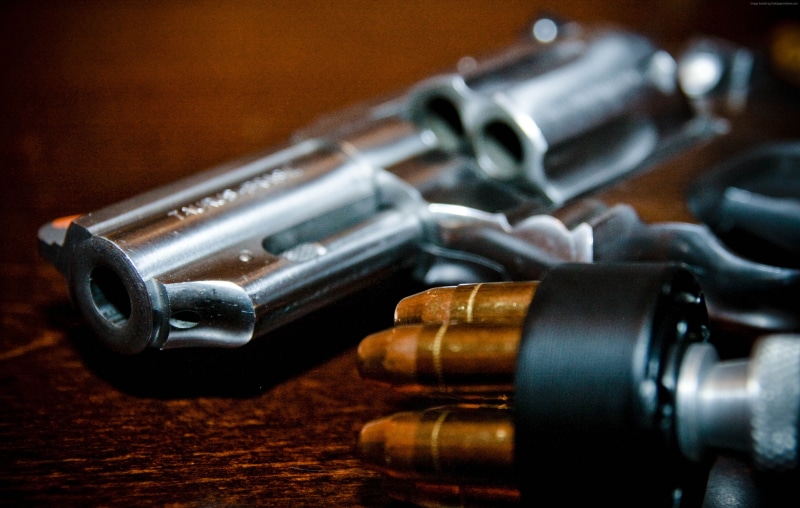weapon, Smith and Wesson .357 Magnum Taurus, metal, 4K, still life, gun, ammunition, revolver, communication, indoors, wood - material, crime, sign, bullet
