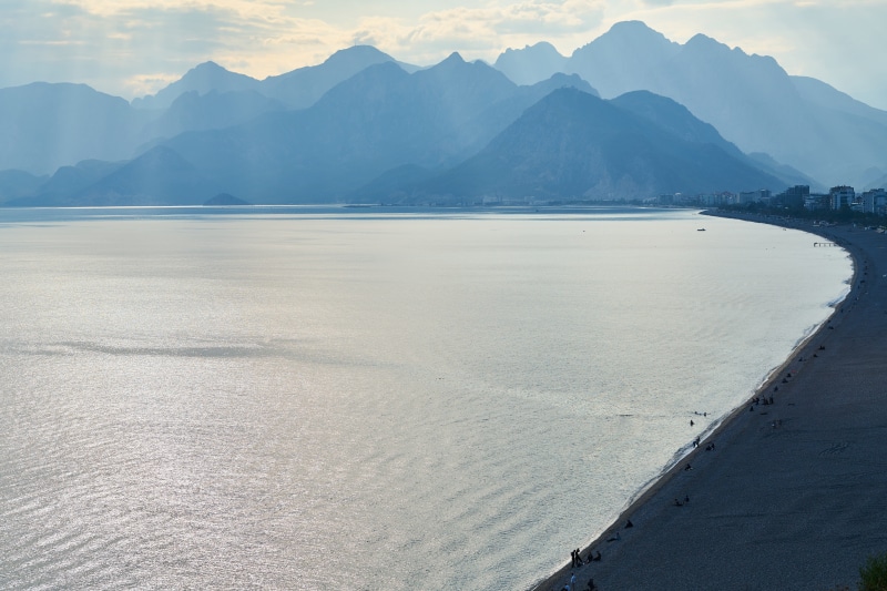 beauty in nature, remote, tranquil scene, konyaalti, coastal, marine, peace, mountain range, scenics - nature, no people, sea, landscape, taurus mountains