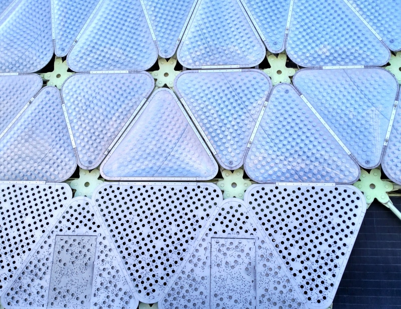 construction, white color, clamping plates, input, shape, protection, panels, geometric shape, structure, blue sky, blue, design, petals, singular, day