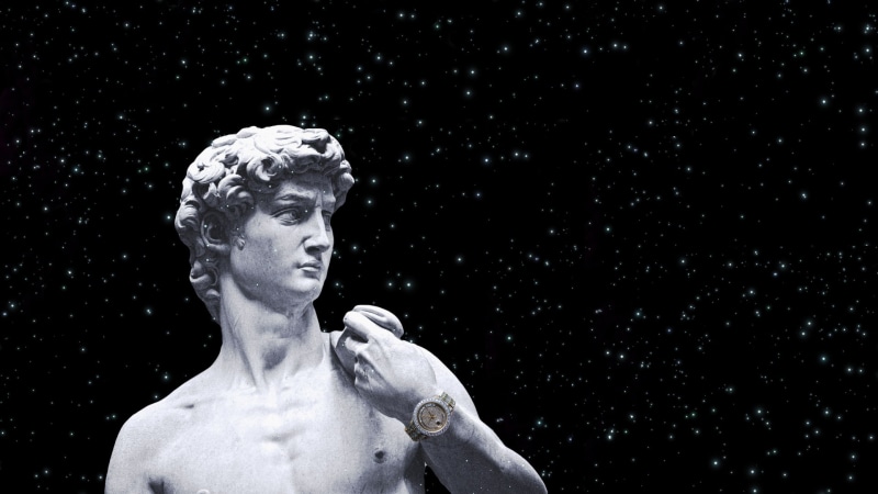 studio shot, representation, portrait, creativity, marble, male likeness, no people, art and craft, stars, indoors, sculpture, Gold Watch, Rolex, craft