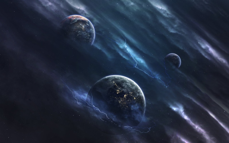 orbiting, sky, galaxy, space, space art, 1080P, digital art, 500px, astronomy, planetary moon, planets, science, Vadim Sadovski, illustration, night, light - natural phenomenon