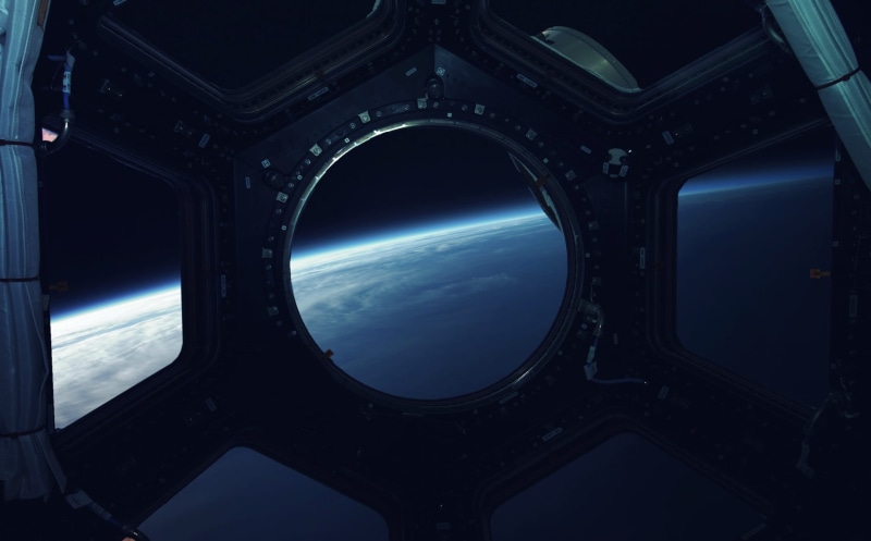 Station, Blue planet, Surface, 1080P, Porthole, Space, Planet, The window, Space Ship, Art, by Vadim Sadovski, Vadim Sadovski, View, Spaceship