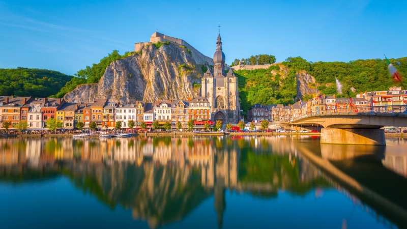 tourist attraction, reflected, river, church, citadel, bridge, reflection, dinant, 4K, charming, europe, town, meuse, landmark, belgium, cityscape