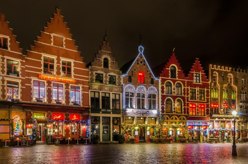 1080P, Night, Grote Markt square, Bruges, Christmas, lights, Belgium