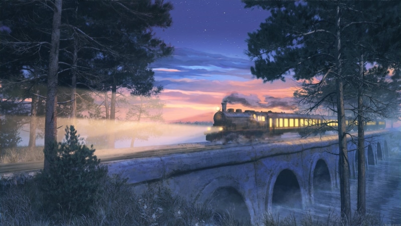 steam locomotive, architecture, beauty in nature, building exterior, orange color, train, connection, scenics - nature, land vehicle, mode of transportation