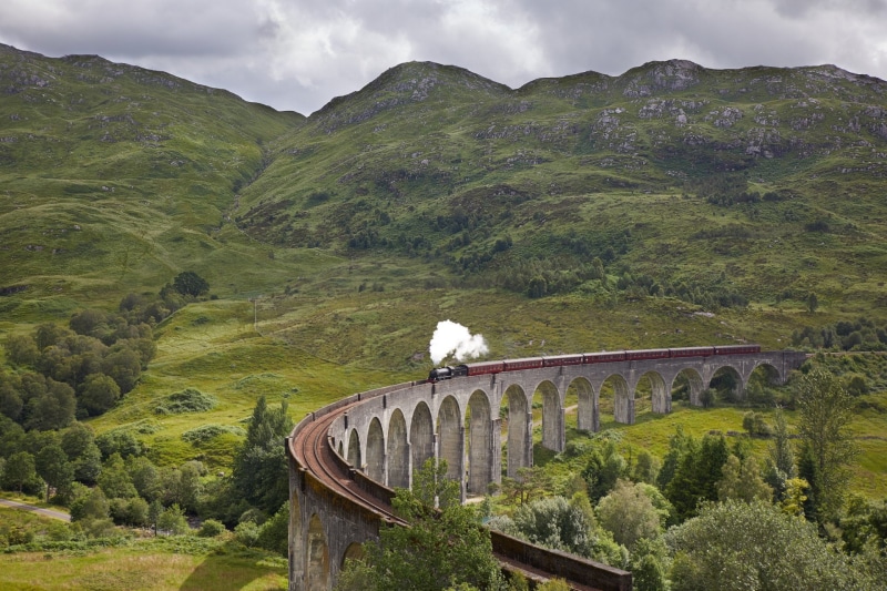 1080P, Viaduc, Scotland, Glenfinnan viaduct, Mountain, Vehicles, Steam Train, United Kingdom, Highlands
