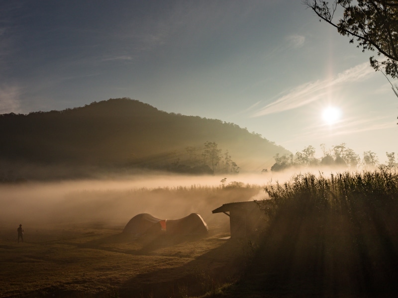 tent, tranquility, sky, outdoors, non-urban scene, tree, hazy, tranquil scene, landscape, sunrise, bandung, sunset, wildlife, cloud - sky, 5K, nature