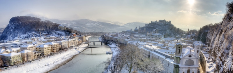 Morning, Salzburg, River, 4K, Hazy, Snowstorm, Austria