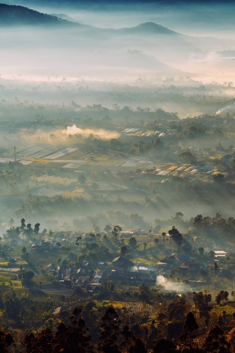 tranquility, cloud - sky, bandung, environment, smoke, forest, tranquil scene, village, gunung putri lembang, cloud, scenics - nature, drone view, nature