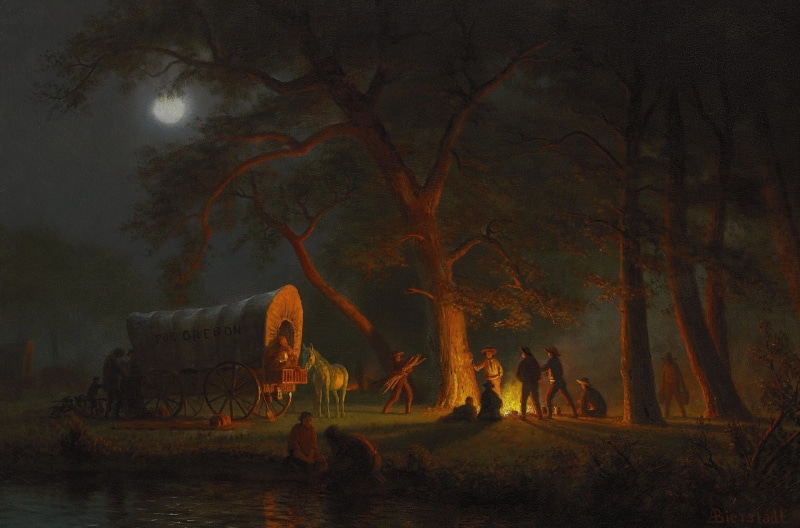 wagon, Albert Bierstadt, bed, Oregon Trail, people, genre, picture, 1080P