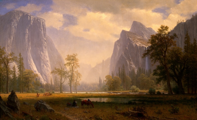 Looking Up the Yosemite Valley, classic art, 2K, Albert Bierstadt, classical art