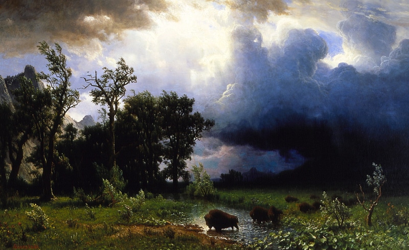 storm, Trail Of The Buffalo, landscape, Albert Bierstadt, picture, 1080P, the storm