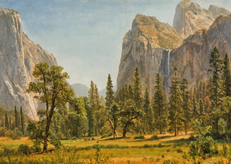 landscape, nature, Albert Bierstadt, 1080P, picture, trees, mountains, The Bridal Veil Falls. Yosemite. CA