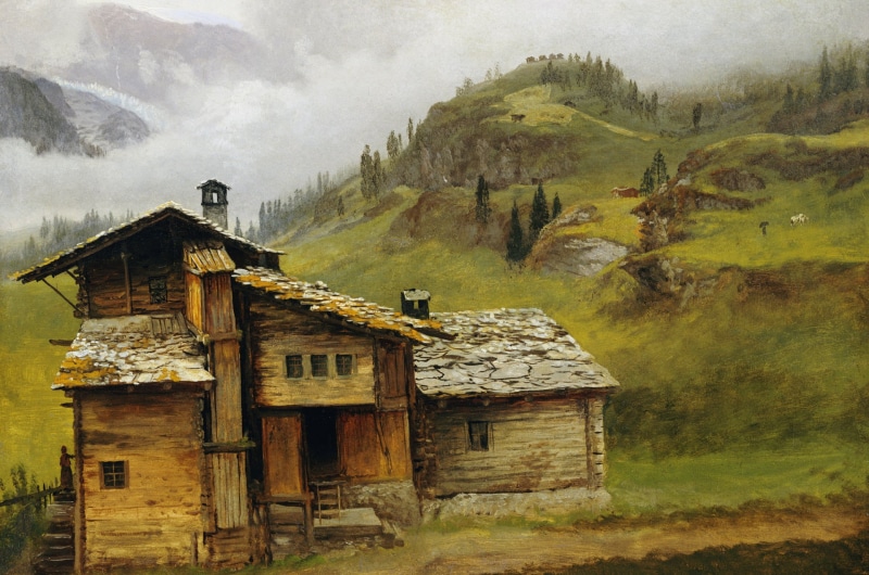 grass, cottage, outdoors, day, rural scene, residential district, architecture, scenics - nature, house, wood - material, House in the Mountains, picture