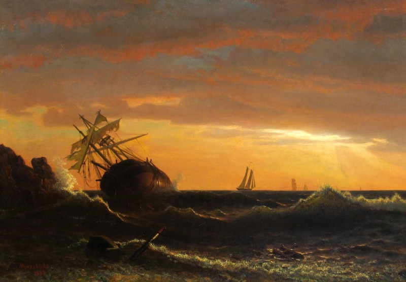The ship Broke, seascape, sea, Albert Bierstadt, 1080P, picture, wave