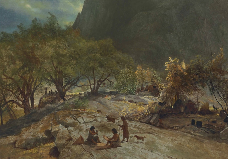 Albert Bierstadt, 1080P, picture, The camp of the Indians in Mariposa. Yosemite Valley. CA, landscape, mountains