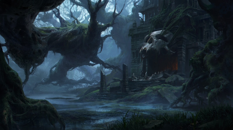 Swamp, Fantasy, Skull, 4K, Dark, Temple