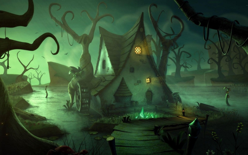 house, dark, 1080P, forest, darkness, poster, 1920x1200, swamp, brown, green, fantasy