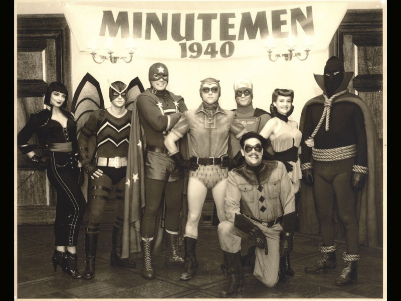 looking at camera, The Comedian, portrait, young men, group of people, real people, mid adult men, 480P, Silk Spectre, males, women, casual clothing, Image Comics