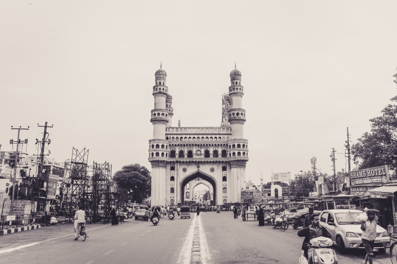 design, india, sky, 4K, column, charminar, old, incidental people, city, outdoors, andhra, archetecture, transport, pillers, sepia, travel, asia, golconda