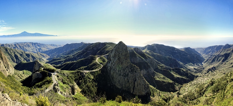 outdoors, coniferous tree, pine tree, forest, beauty in nature, landscape, canary islands, los roques, dramatic landscape, mountain, blue sky, cloud - sky