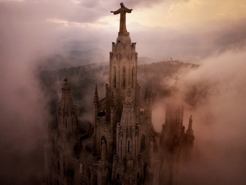 building, travel destinations, hills, history, spirituality, building exterior, textured effect, mist, cloud - sky, architecture, Jesus Christ, concrete