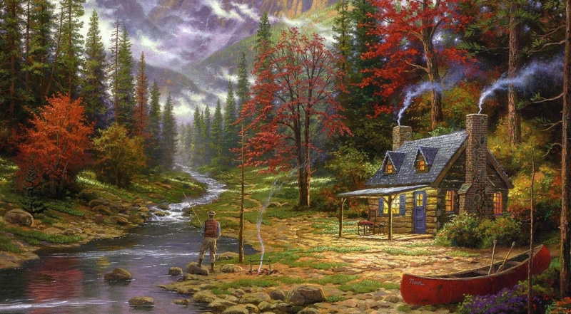 change, day, no people, painting, building, tree, Thomas, autumn collection, 2K, Good, hd, near, house, outdoors, flowing water, trees, growth