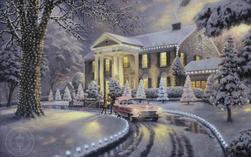 Thomas Kinkade, night, machine, house, fabulously, frost, christmas tree, city, architecture, building, dusk, street, lights, outdoors, landscape, nature