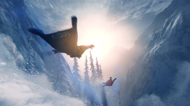 full length, Snow, extreme sports, motion, cold temperature, sunlight, outdoors, 4K, arms raised, Gameplay, day, adventure, joy, 4K, winter, men, nature