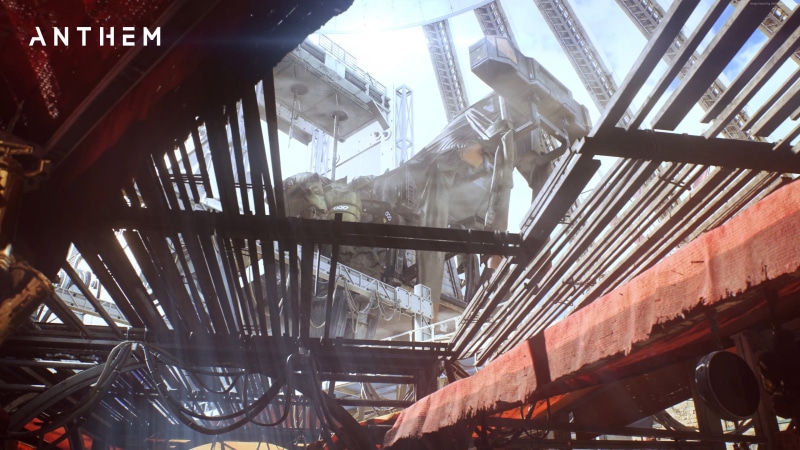 built structure, metal, no people, factory, land vehicle, 4k, screenshot, mode of transportation, occupation, day, Anthem, nature, ceiling, architecture