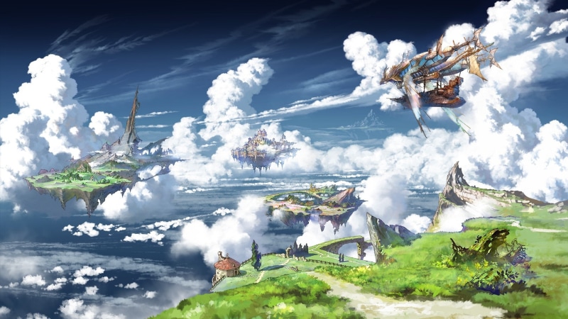 floating island, snow, nature, day, outdoors, motion, anime games, winter, cold temperature, cloud - sky, clouds, 1080P, building exterior, Anime, no people