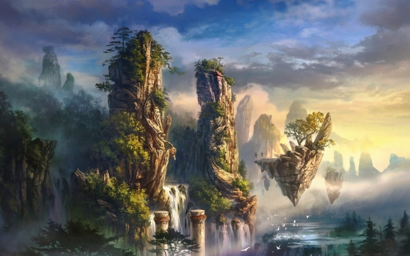 art, 1080P, abstract, artwork, floating, hover, island, hd, fantasy