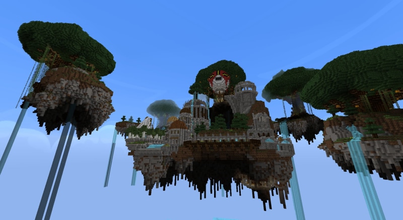 ornate, floating island, the past, spirituality, no people, outdoors, statue, islands, architecture, video games, digital, building, travel destinations