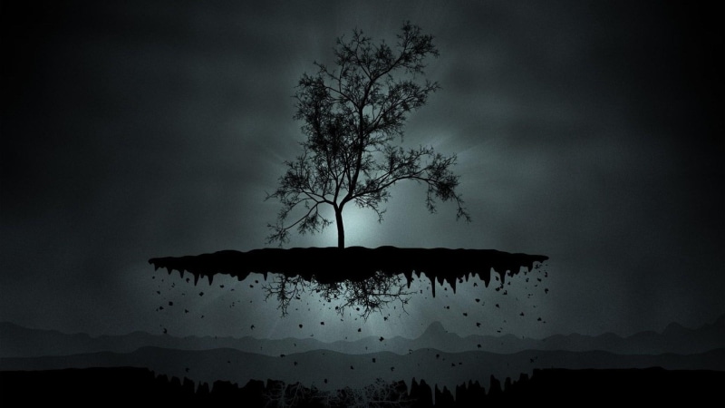 1080P, silhouette, tree, fantasy art, floating island
