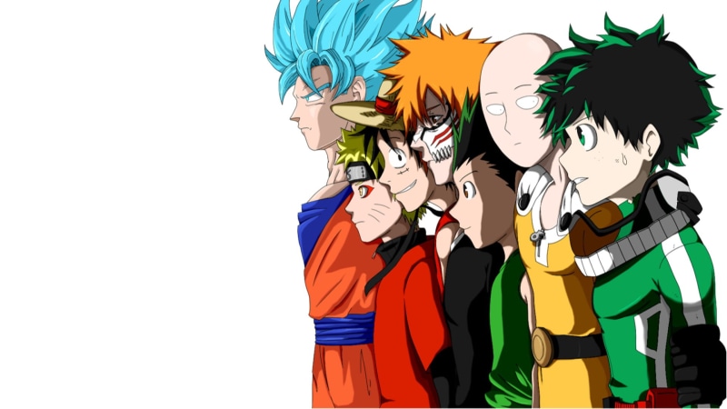 Brown Eyes, Aqua Eyes, Saitama (One-Punch Man), humor, Yellow Eyes, Goku, Naruto, creativity, One Punch-Man, two people, casual clothing, cheerful, Monkey D. Luffy