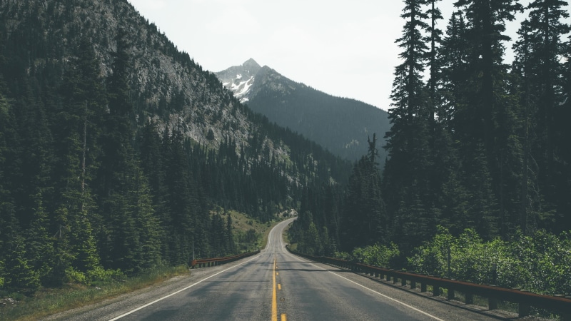 gray, uSA, asphalt, canada, 2K, outdoors, blue, dividing line, mountain, beauty In Nature, tranquil scene, sky, tranquility, country, marking, banff, highway