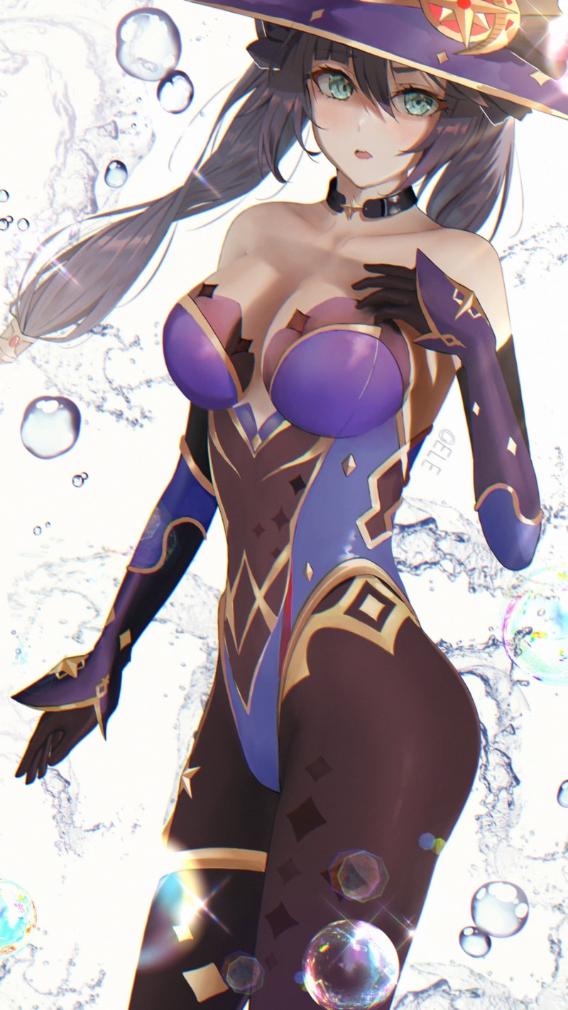 Mona (Genshin Impact), 2K, cleavage, ELEaaa, Genshin Impact, anime girls