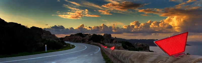 motion, 4K, transportation, environment, sky, ultra-wide, sign, sunset, road, travel, beauty in nature, reflector, sun, cloud - sky, outdoors, nature